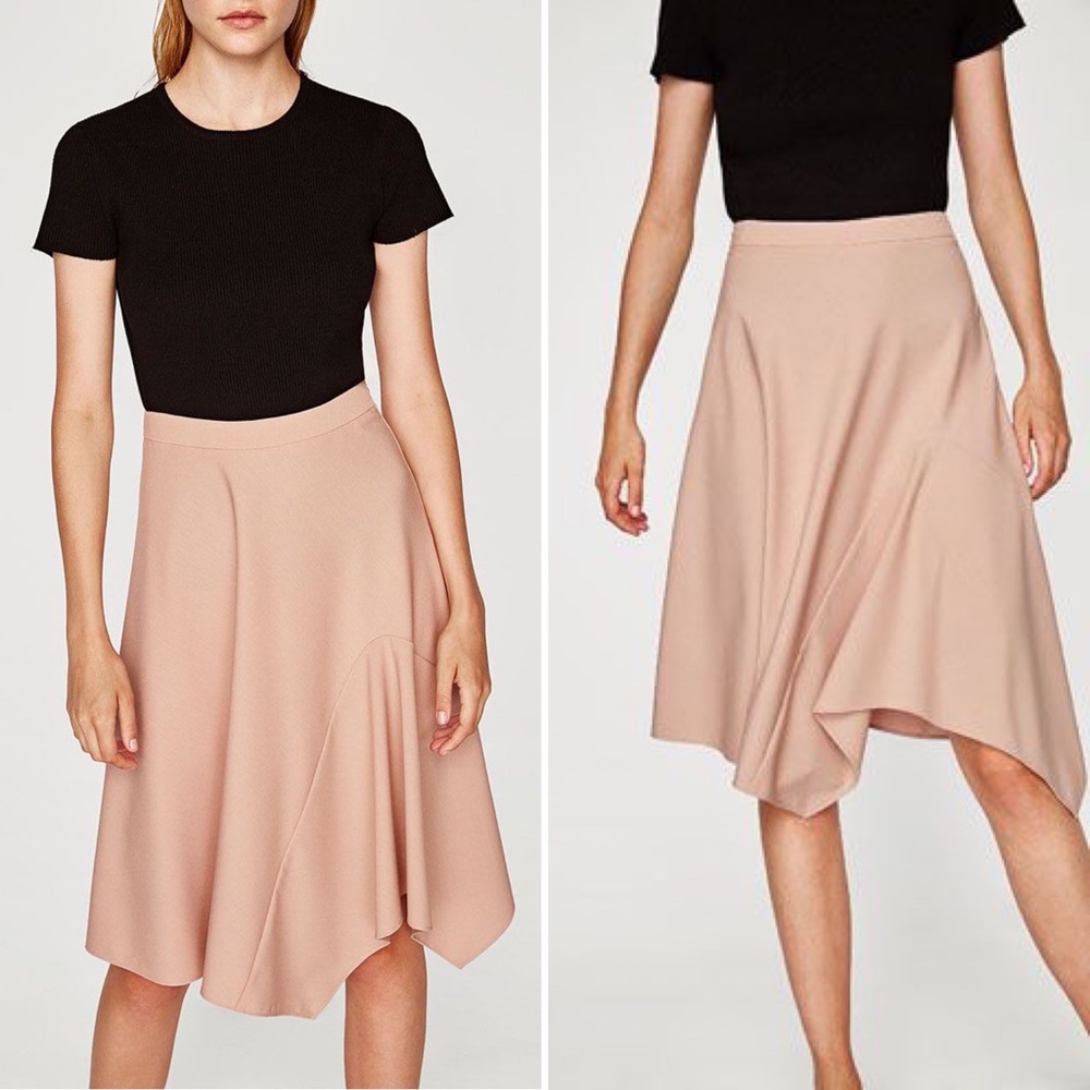 NWT Zara Cape-Like Asymmetric Skirt in Beige Pink Color